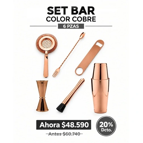 SET BAR COLOR COBRE 6 PIEZAS (20%DCTO)